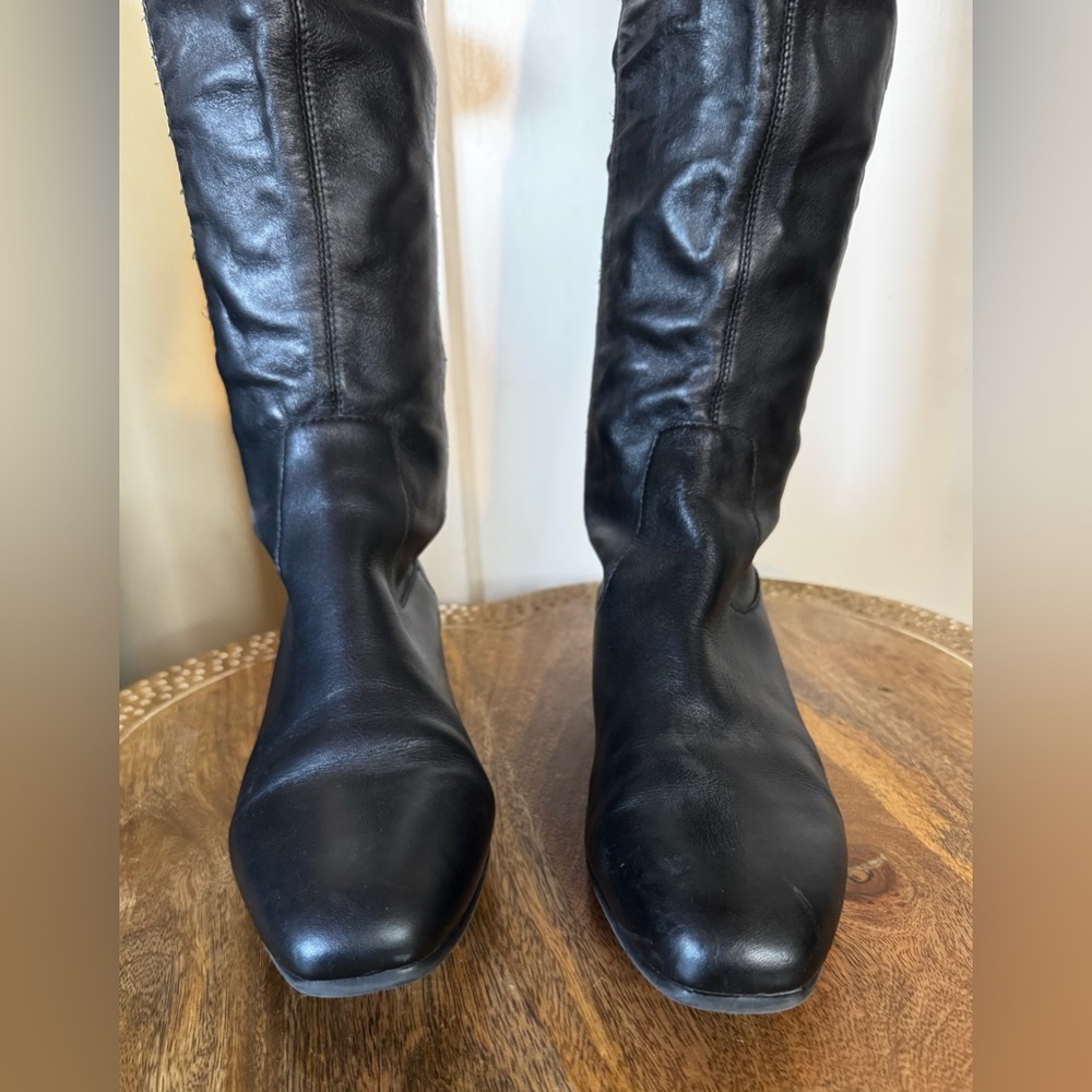 Louise Et Cie Andora Knee High 50/50 two tone leather flat riding boot noir goth - Picture 10 of 12